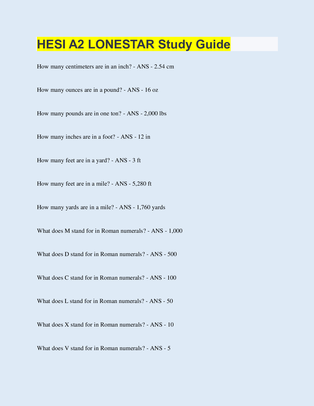 HESI A2 LONESTAR Study Guide 85 Questions with 100 Correct Answers Updated & Verified